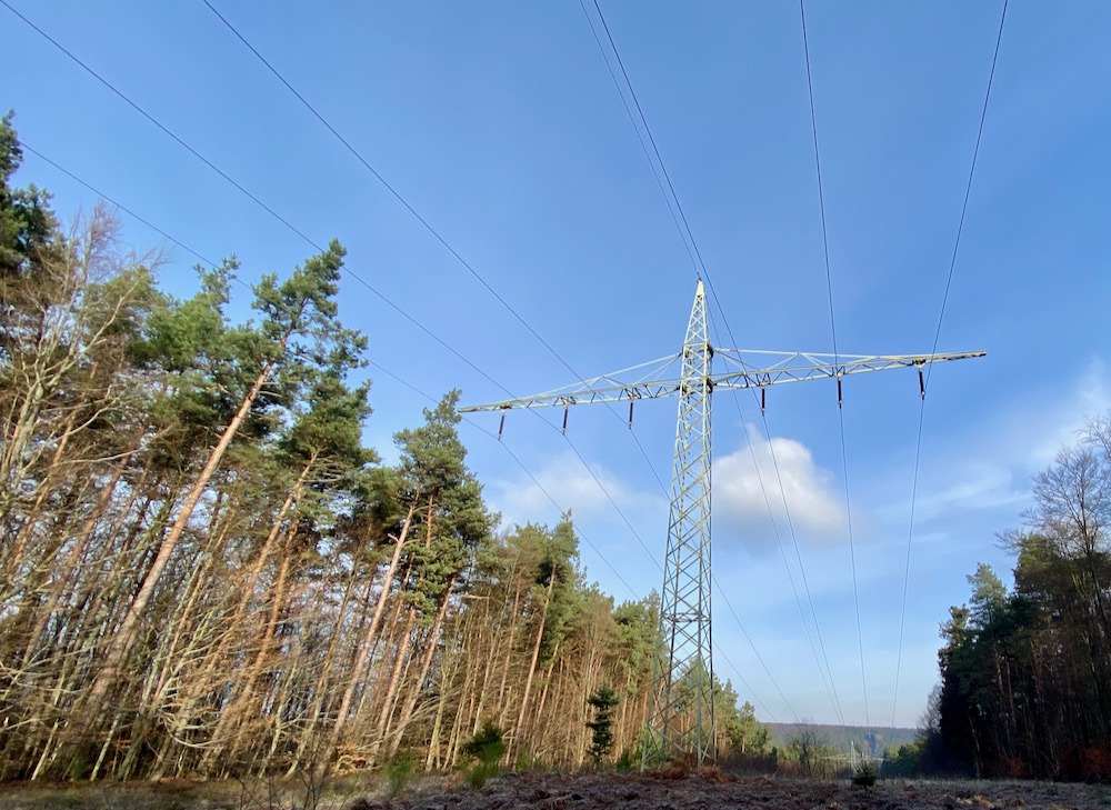 Ein Mittelspannungsmast in der Nähe von Kaiserslautern
